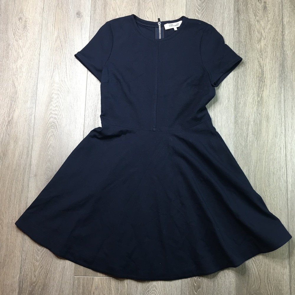 Diane Von Furstenberg Ivana Fit and Flare Dress Stretch Navy Blue Size 12